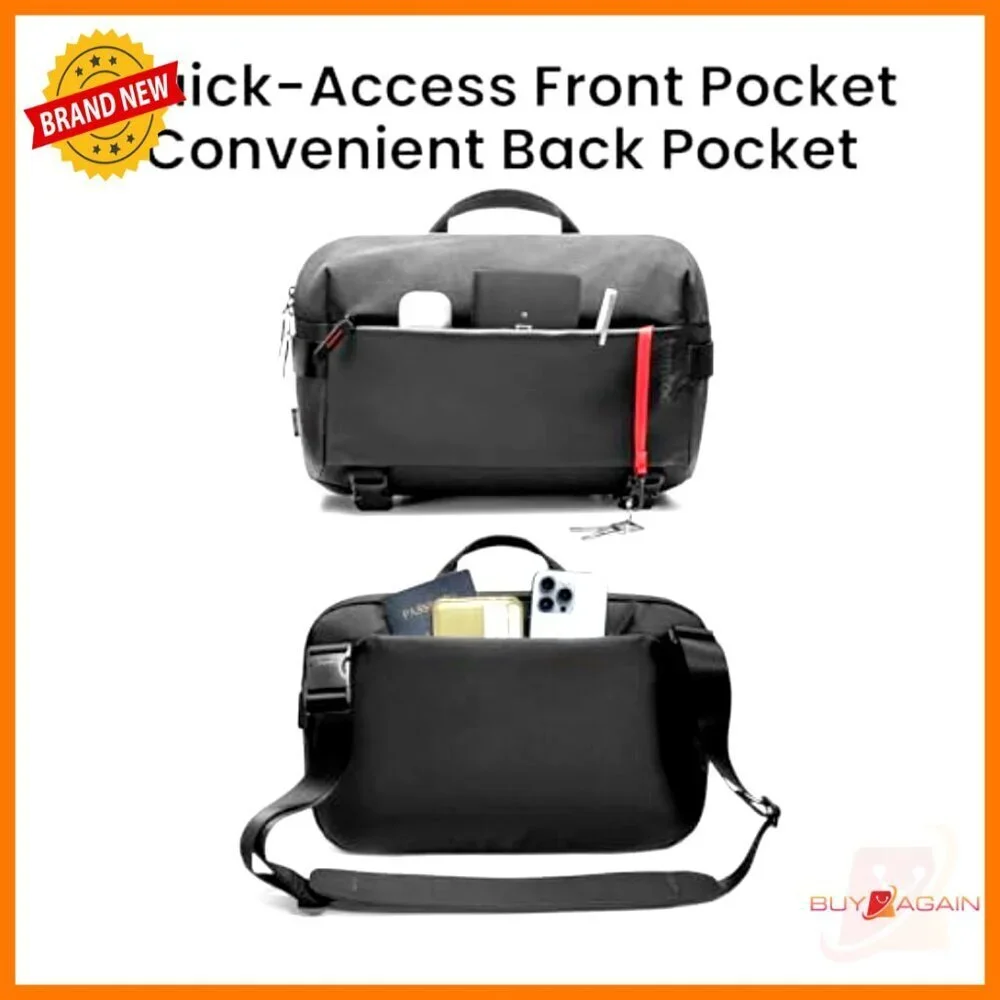 Compact Crossbody Sling Bag 10L, Water-Resistant Nylon, Multi-Compartment